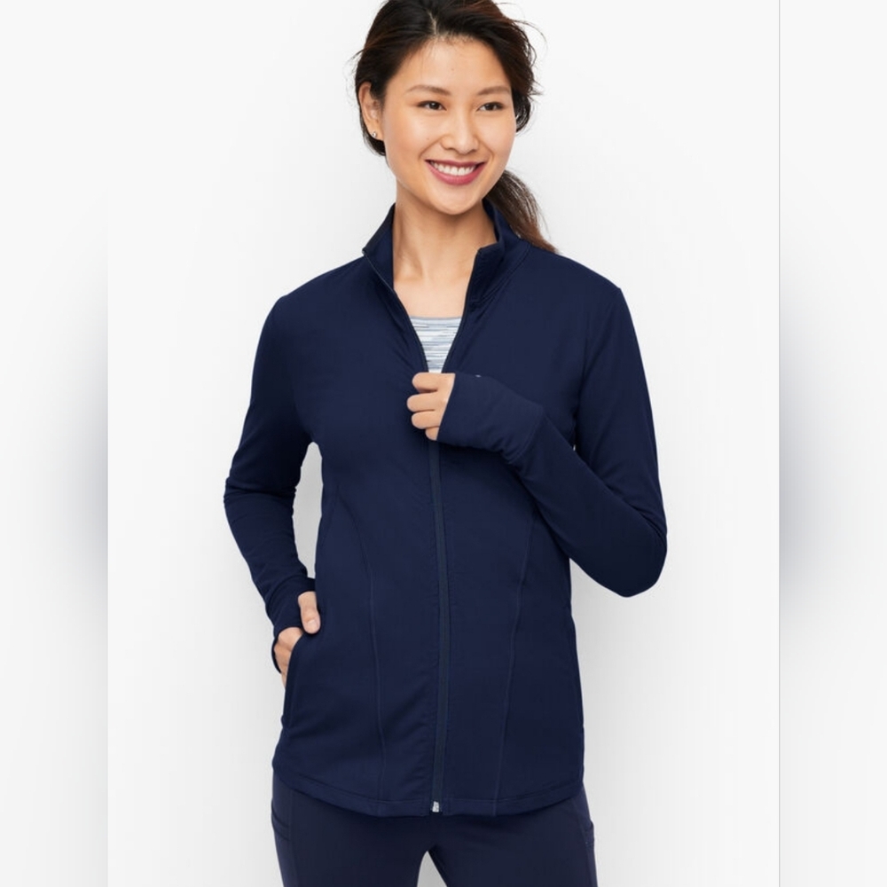Talbots‎ Navy Activewear Jacket Ponte Jacket Stretch Casual Athleisure Size M